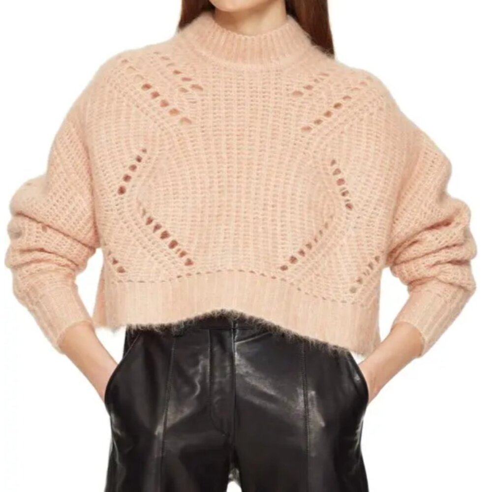 Anine Bing, Jordan Pointelle Mohair Blend Crop Sweater, Pink, Small - Picture 5 of 8